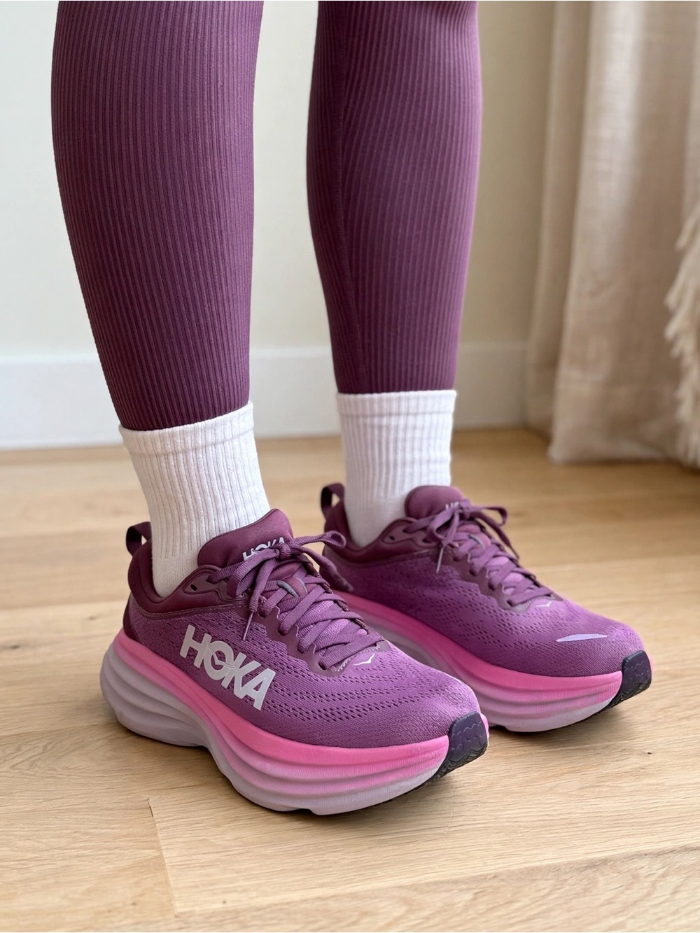 Hoka Women's Plum and Bubblegum Pink Bondi 8 Running Sneakers size 9